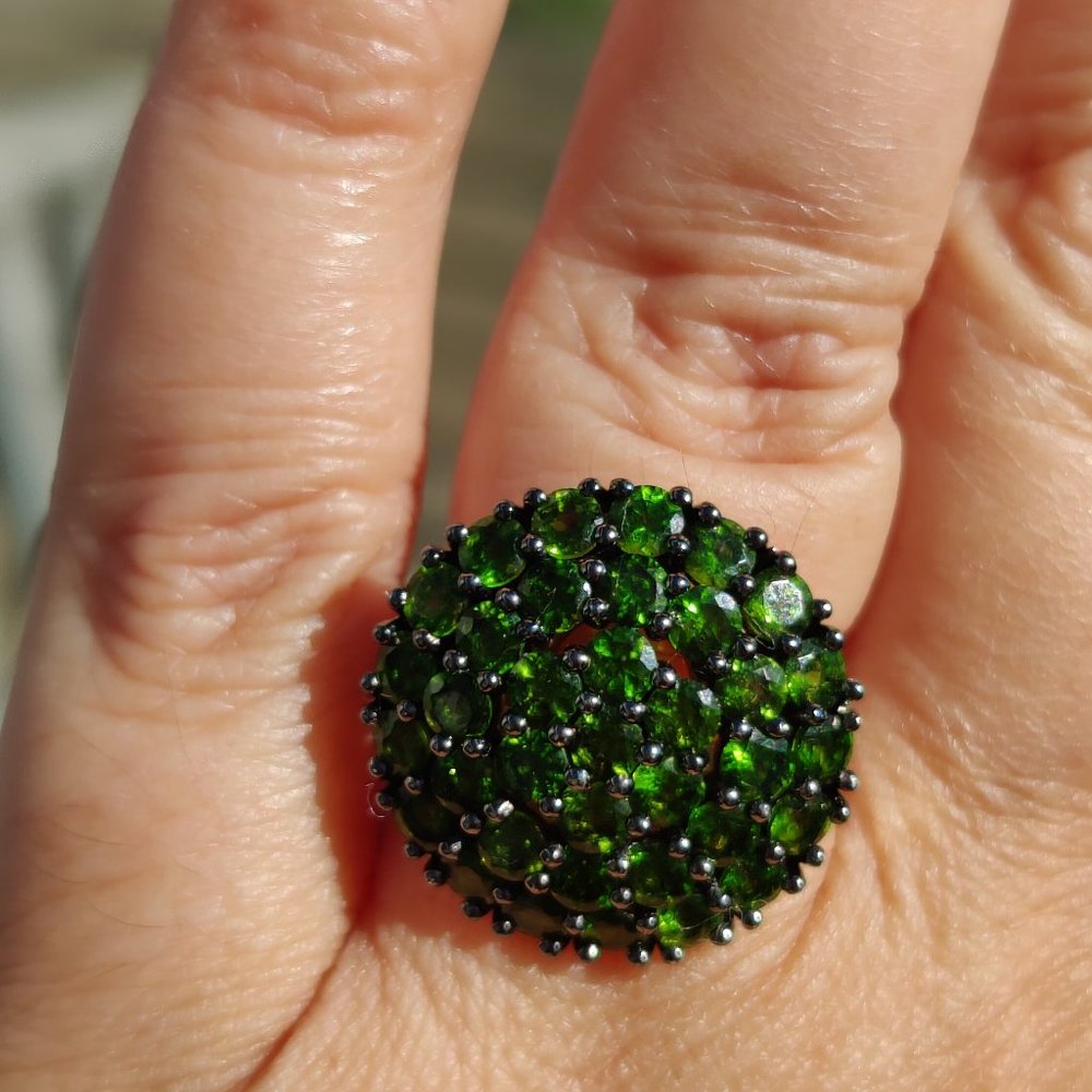 Natural Russian Chrome Diopside Ring, Solid Sterling Silver